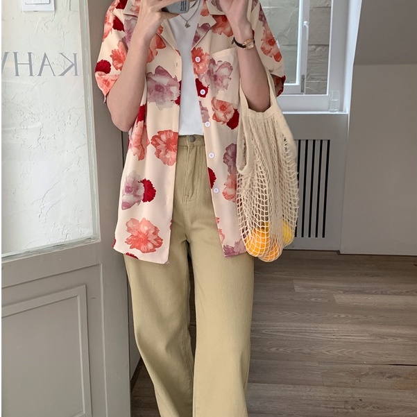 Áo Sơ Mi Họa Tiết Hoa Phong Cách retro hong kong Cho Cặp Đôi