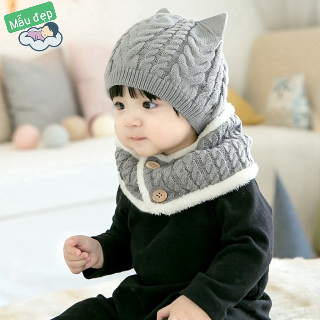 LOẠI TỐT LÓT LONG  SÉT MŨ / NÓN LEN KÈM KHĂN QUÀNG CỔ SIÊU ẤM GIỮ NHIỆT CHO BÉ TRAI VÀ GÁI - MA BABY