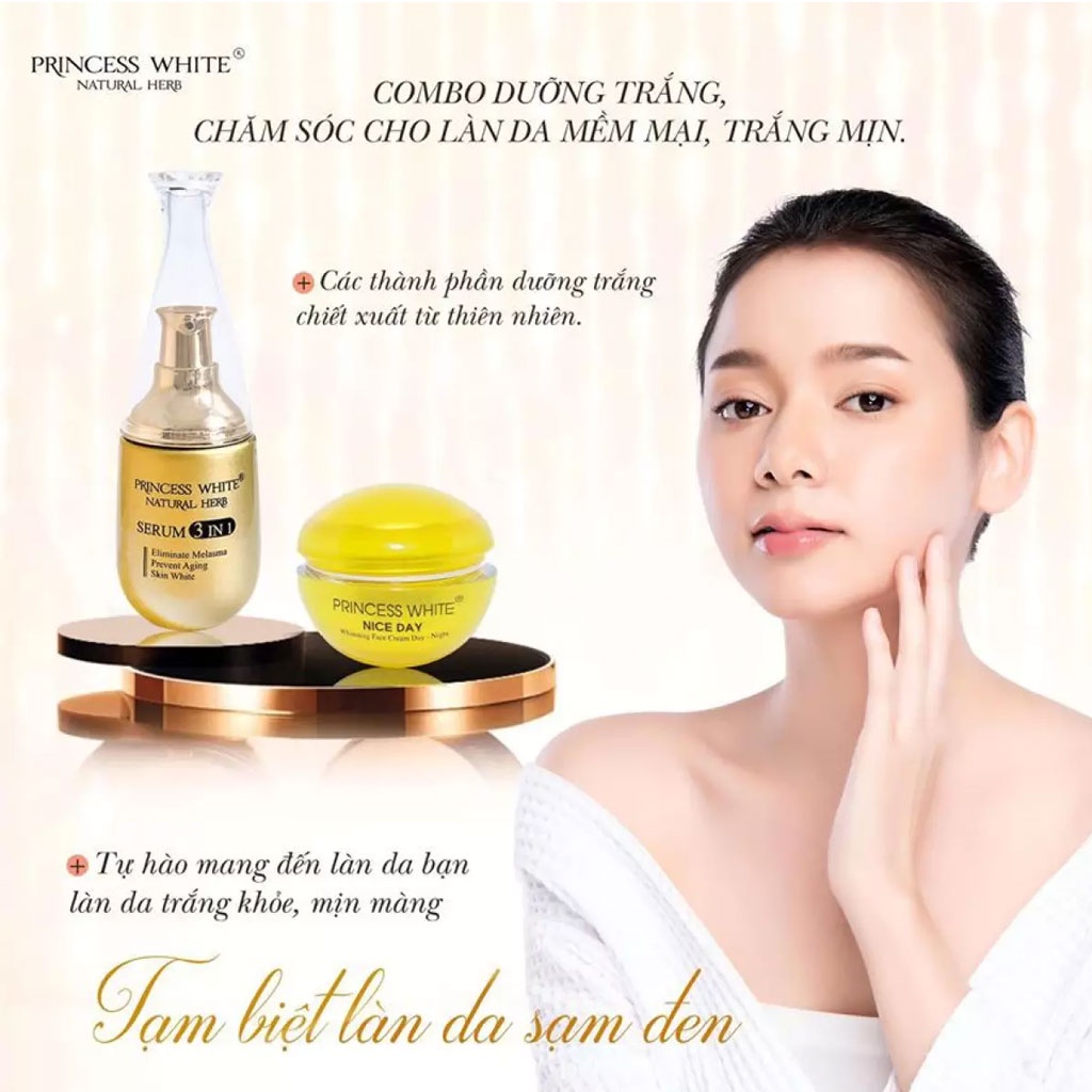 Combo Kem Dưỡng Trắng Nice Day 22gr Và Serum 3in1 Mờ Thâm 40ml Princess White HerSkin