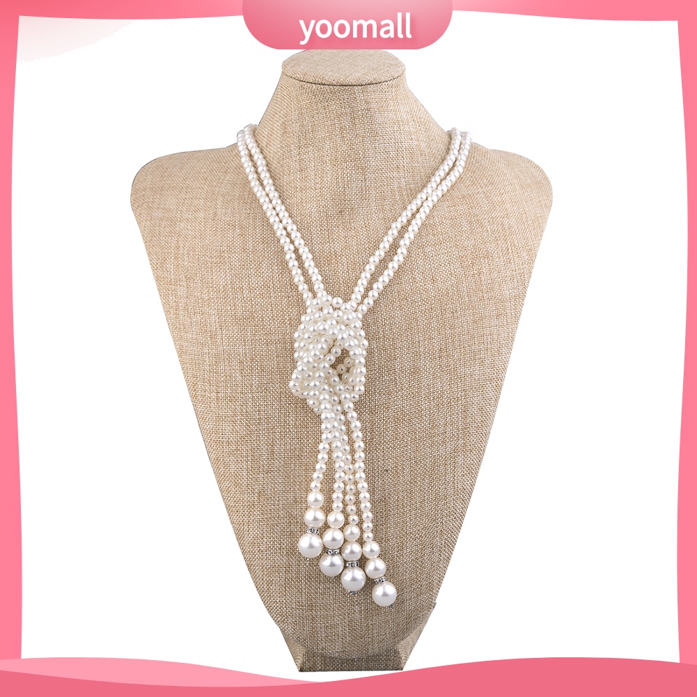 Bộ 2 Vòng cổ Dài Hai Lớp Đính Ngọc Trai Giả Cho Nữ