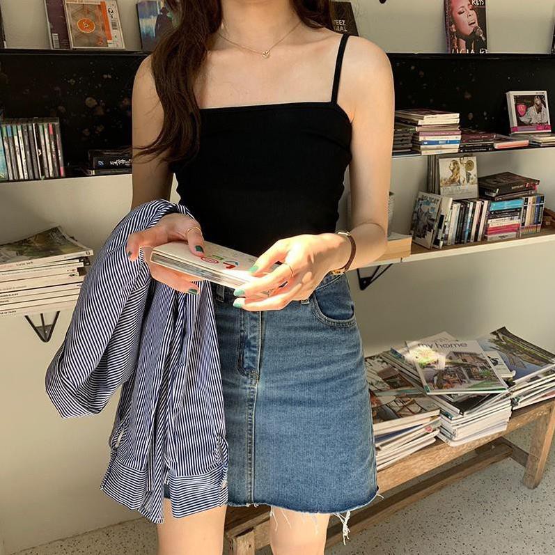 Áo 2 dây ngang ngực Áo dây bản nhỏ Cao cấp Cotton Hàn Quốc