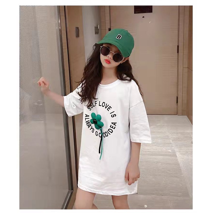 Áo baby tee thun nữ cotton tay ngắn thêu họa tiết màu sắc tương phản thời trang mùa hè 7-10 Tuổi