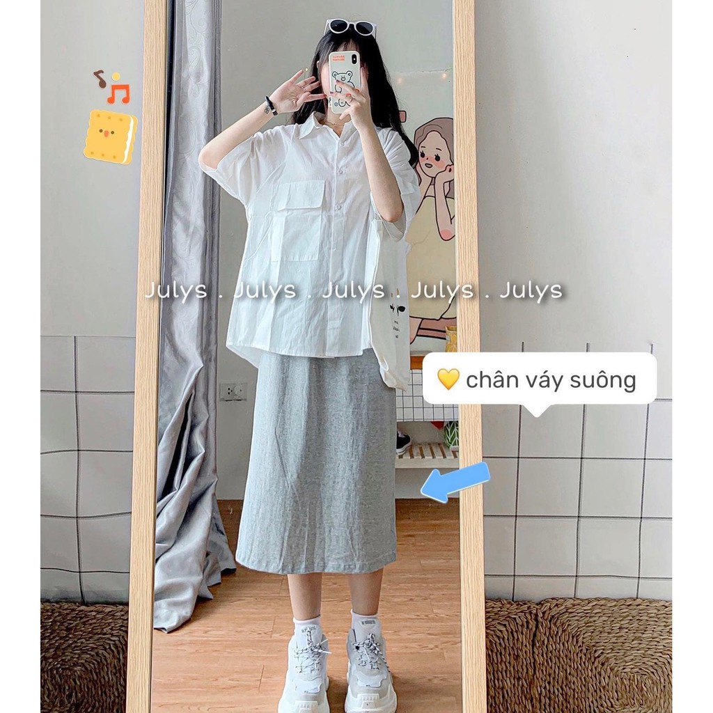 Chân Váy Dáng Suông Thun Trơn 🌺 Chân váy nữ chất thun trơn basic 2 màu ĐEN | GHI Ulzzang 🌺