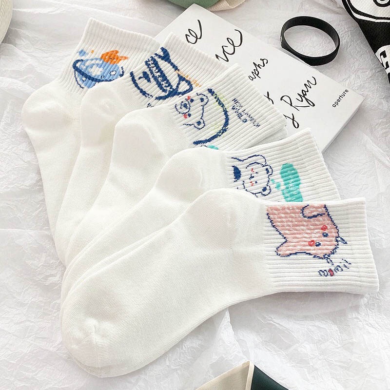 Tất vớ cổ cao họa tiết hình thú dễ thương, set 5 đôi tất vớ nữ Hàn Quốc - Sope Shop