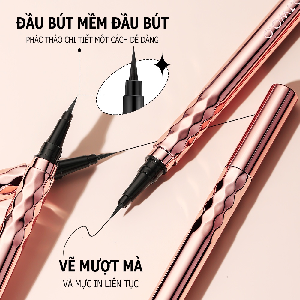 Bút Kẻ Mắt O.TWO.O Màu Đen Chống Nước Lâu Phai Thiết Kế Vỏ Bút Thêu Họa Tiết Vàng Kim Đẹp