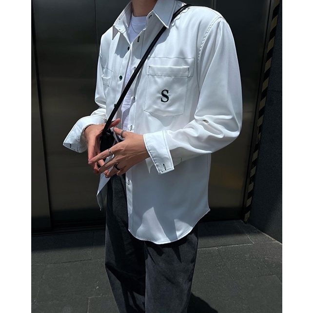 SIAM ÁO SƠMI DÀI TAY FORM RỘNG  THÊU CHỮ S NAM NỮ ĐỀU BẬN ĐƯỢC