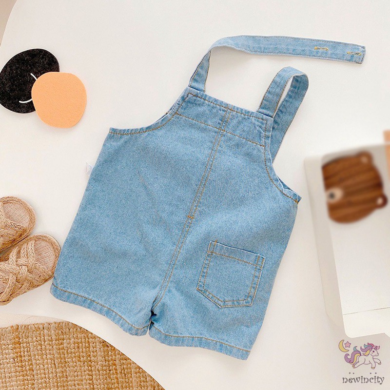 Quần yếm denim thêu họa tiết gấu ngộ nghĩnh đáng yêu phong cách Hàn Quốc thời trang cho bé