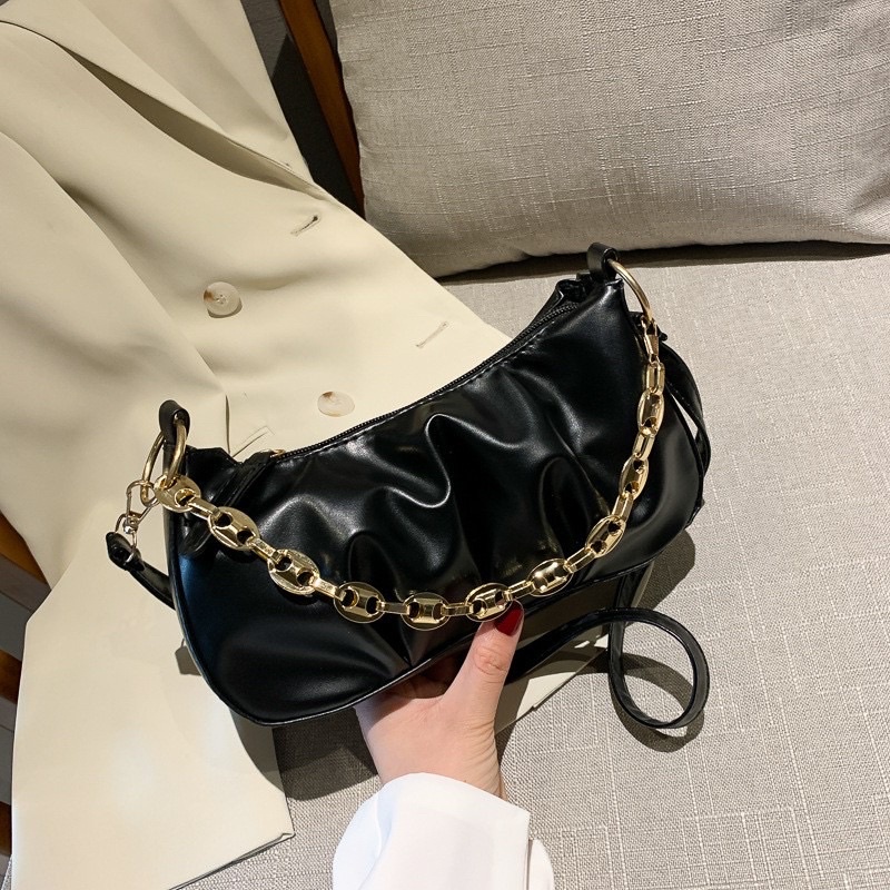 TÚI ĐEO CHÉO NỮ KẸP NÁCH NỮ DA NHÚM PHỐI DÂY XÍCH NGANG SIÊU HOT