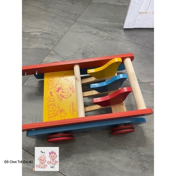 ĐỒ CHƠI TRẺ EM A1 Xe Tập Đi Bằng Gỗ 3 Con Gà Cao Cấp Cho Bé Yêu, xe đẩy tập đi bằng gỗ1174