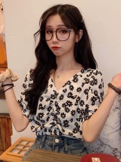 🔅Áo Cổ V Dún Ngực Hoa Cúc