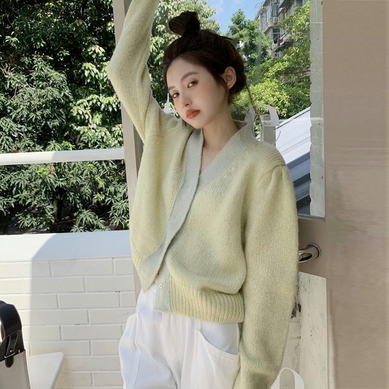 Áo khoác Cardigan dệt kim cổ chữ V phong cách Retro Hong Kong mới cho nữ