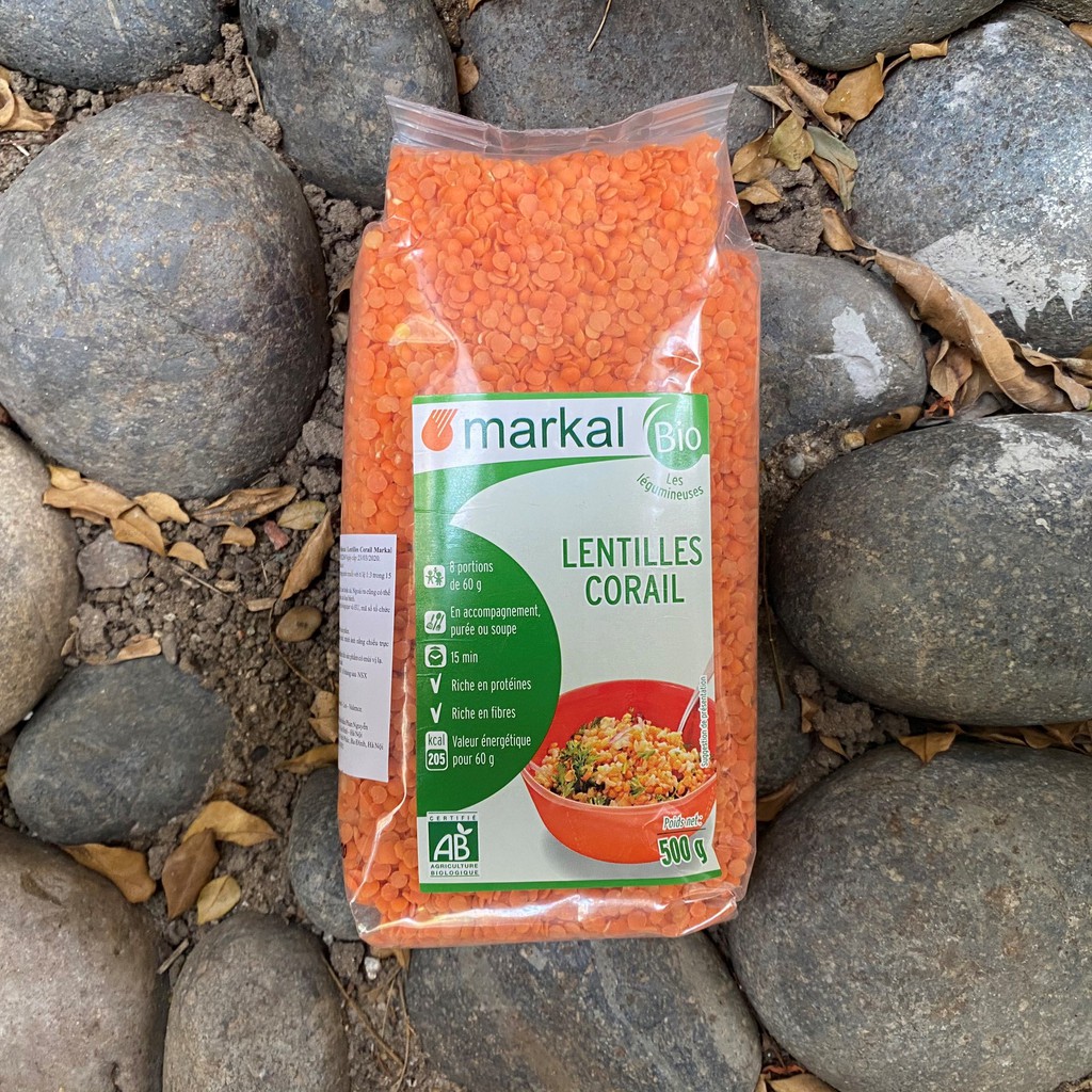 Đậu lăng đỏ cam san hô hữu cơ Markal 500g
