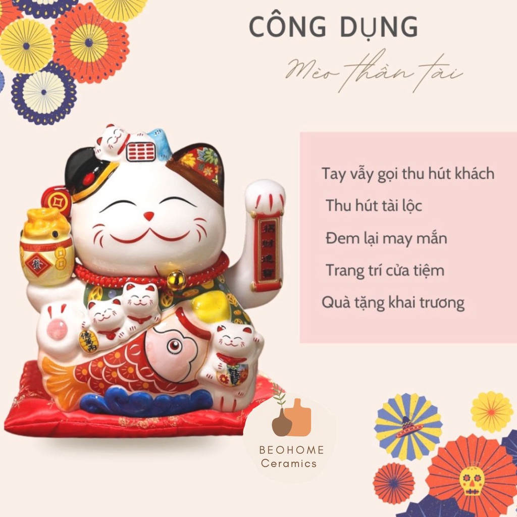Mèo Thần Tài Mèo May Mắn Mèo Tài Lộc vẫy tay Nhật Bản Maneki Nekko băng gốm sứ cao cấp mẫu mới