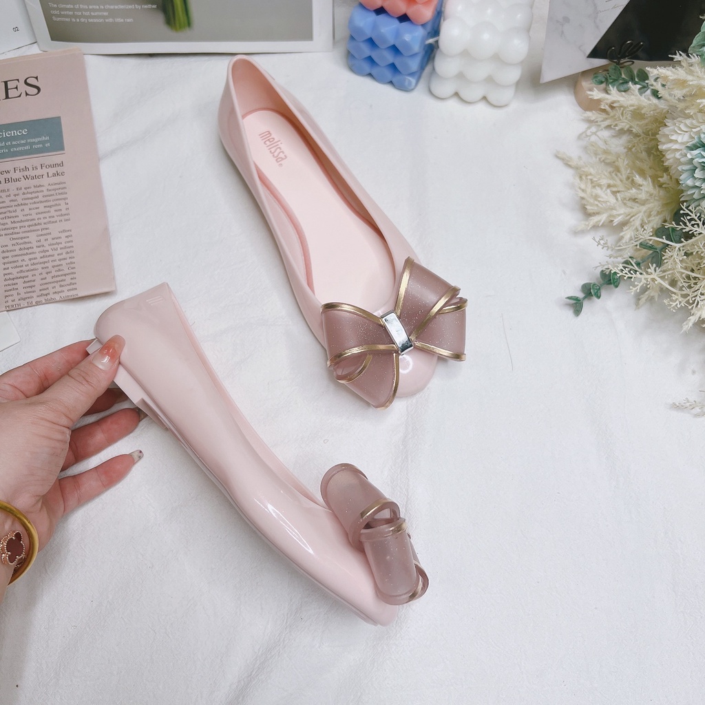 Giày Búp Bê Nhựa Đính Nơ Xinh Xắn Hợp Thời Trang Đi Biển Cho Bạn Gái