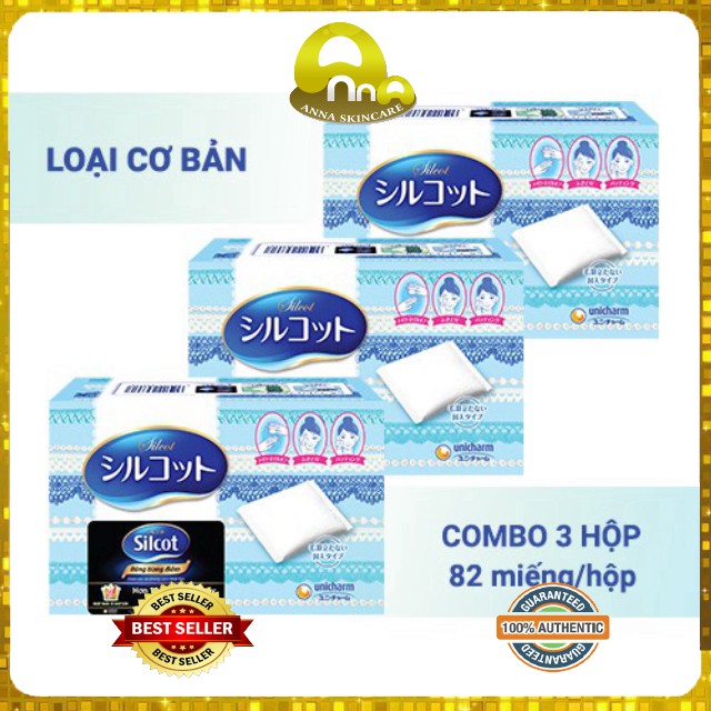 [CHÍNH HÃNG HÀNG SẴN] Bộ 3 hộp bông tẩy trang Silcot 82 miếng/hộp | BigBuy360 - bigbuy360.vn