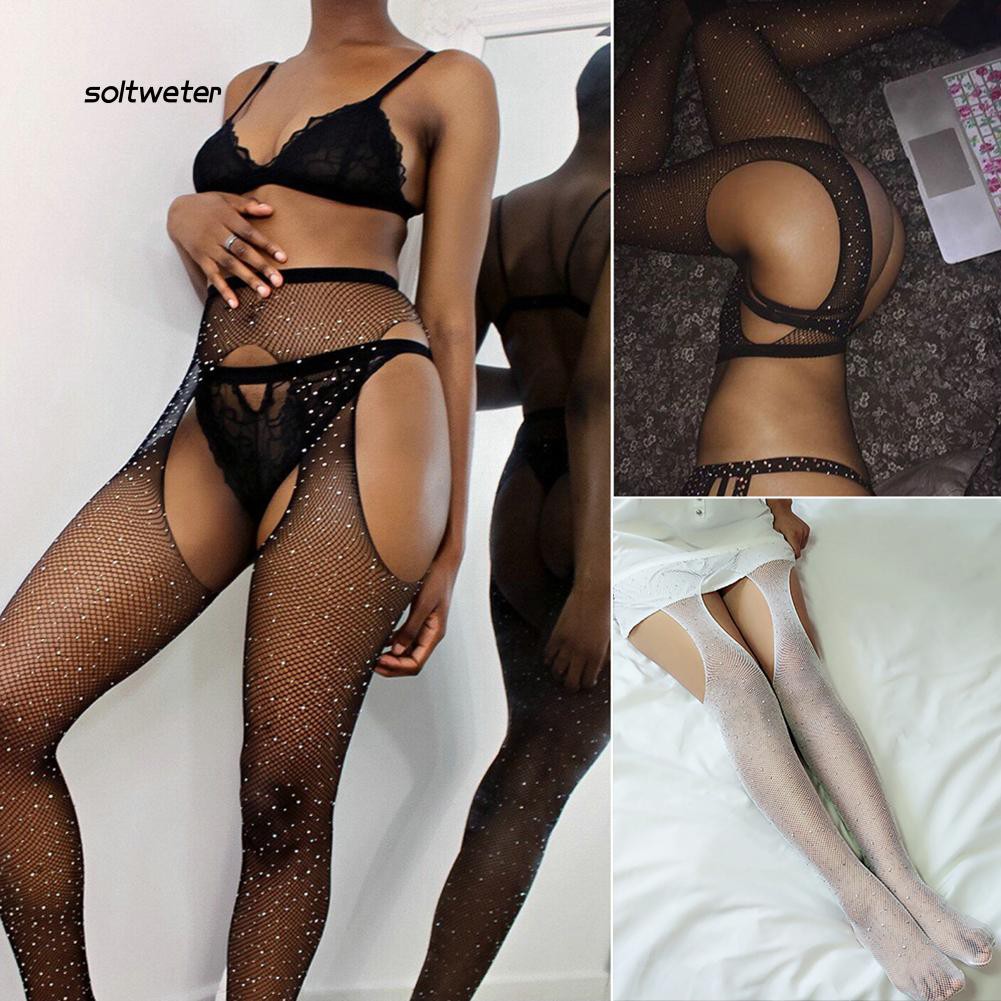 Quần tất lưới xuyên thấu đính đá lấp lánh quyến rũ