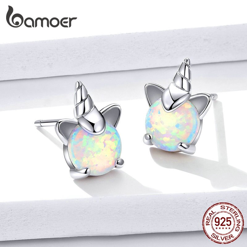Khuyên Tai Bamoer Sce737 Hình Động Vật Bằng Bạc 925 Đính Đá Opal Không Gây Dị Ứng Cho Nữ