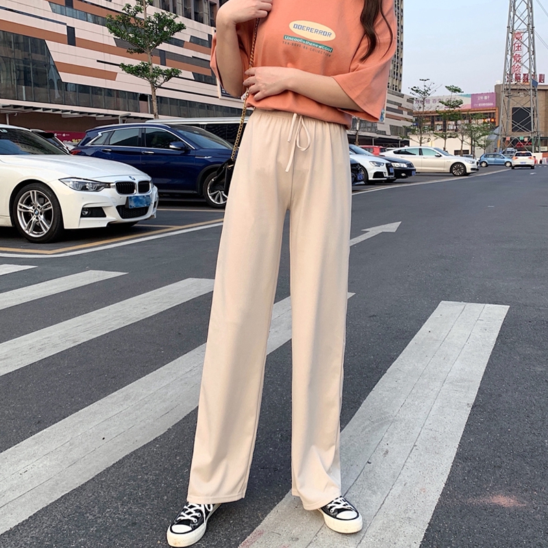 SUXI Quần ống rộng lưng cao theo phong cách Hàn Quốc retro năng động