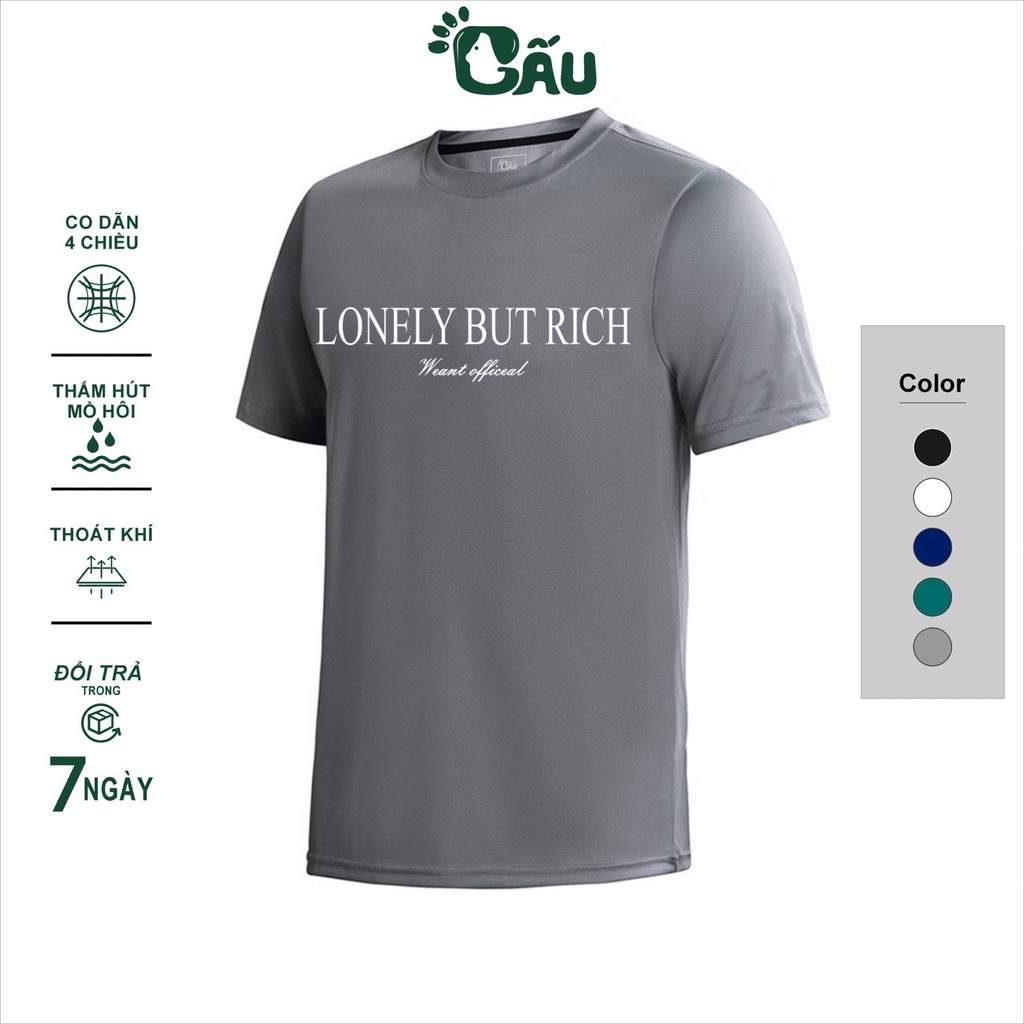 Áo thun nam Gấu 194 vải thun Lạnh co dãn 4 chiều, phong cách thể thao - gym - bóng đá, from slim fit - Lonely But Rich