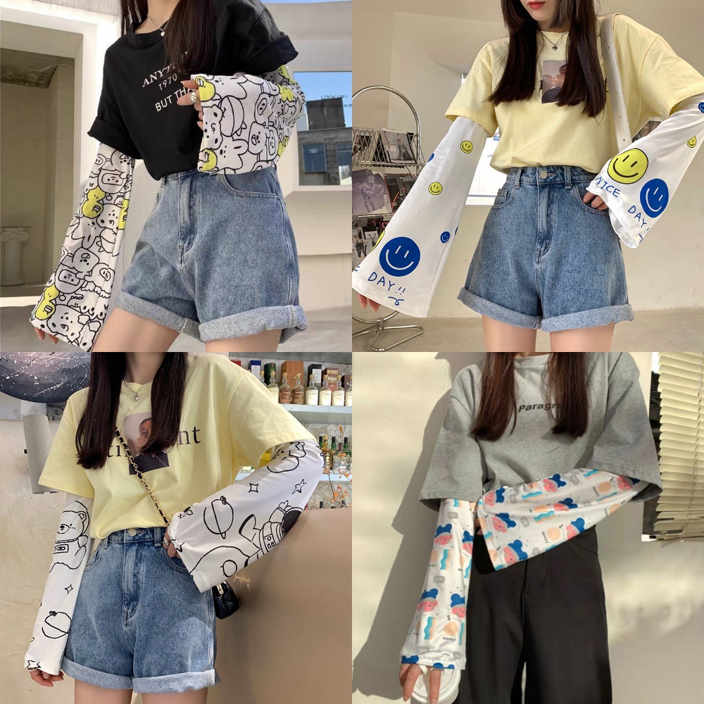 Sanrio Găng Tay Dài Bằng Lụa Lạnh Chống Tia Cực Tím Thoáng Khí Cho Nam Nữ