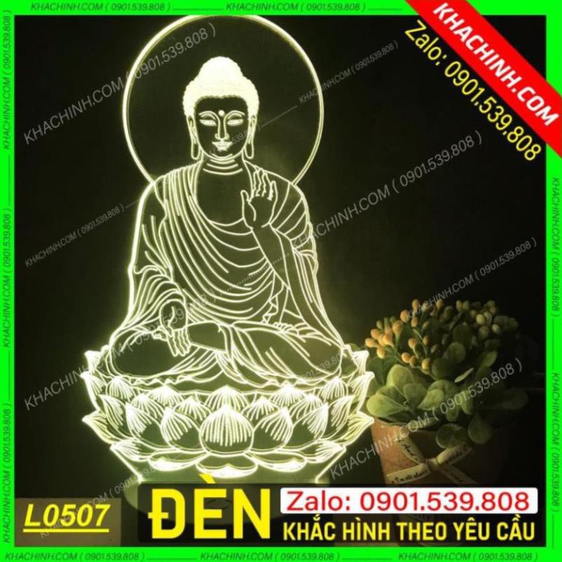 Đèn thờ hình Phật - đèn Phật Giáo để bàn thờ sáng đẹp khắc laser Mẫu L0507-Y có Remote thay đổi 16 màu
