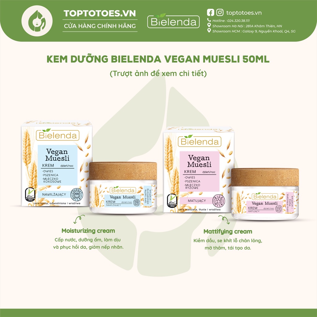 Kem dưỡng Bielenda Vegan Muesli dưỡng ẩm, làm dịu, phục hồi da 50ml