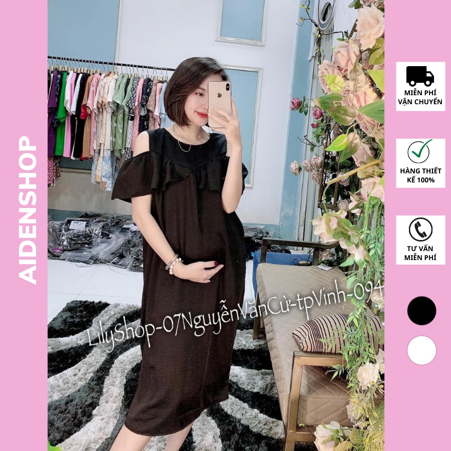 Váy bầu suông thời trang Aidenshop Đầm bầu dự tiệc thiết kế trắng,đen