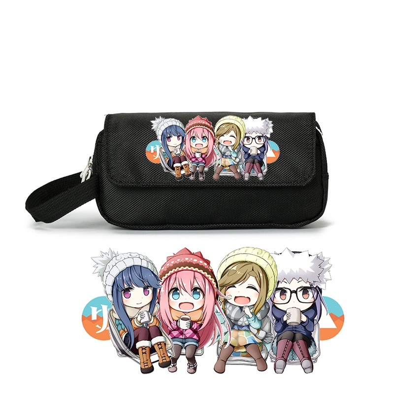 Hộp bút vải canvas IN HÌNH Yuru Camp Dã ngoại thảnh thơi anime chibi phụ kiện học tập tiện lợi