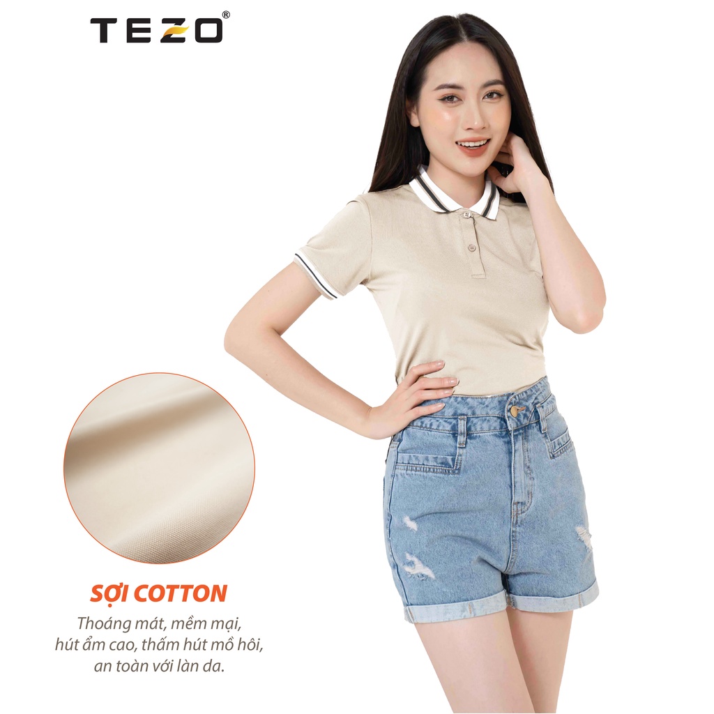 Áo polo nữ TEZO, phông nữ có cổ chất liệu cotton thoáng mát, thấm hút mồ hôi 2201APDT10