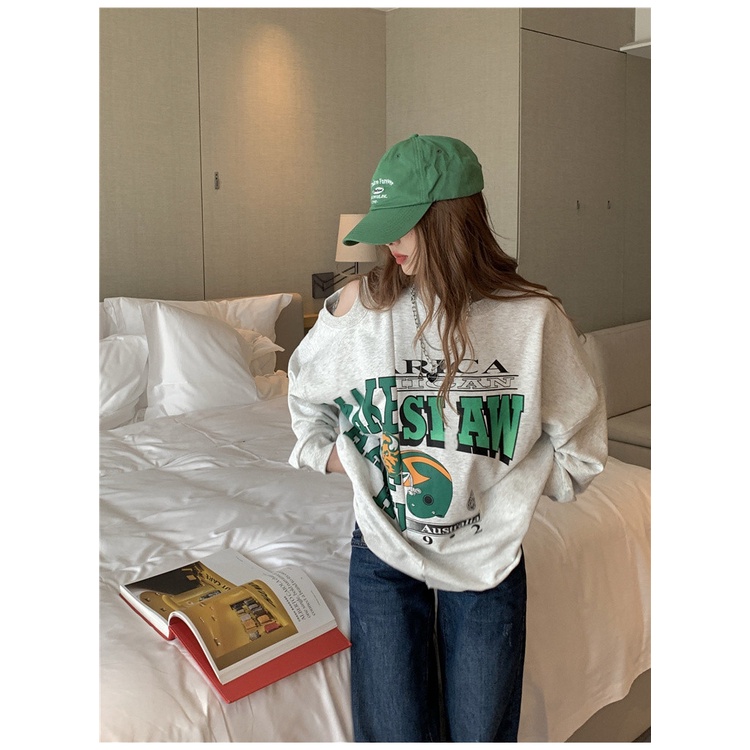 Áo Sweater Cổ Tròn Tay Dài Dáng Rộng In Họa Tiết Kiểu Retro Mỹ Thời Trang Cho Nữ