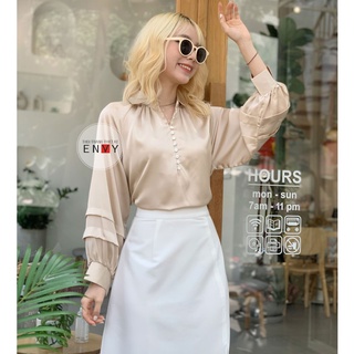 Áo sơ mi lụa tay kiểu envy - s97