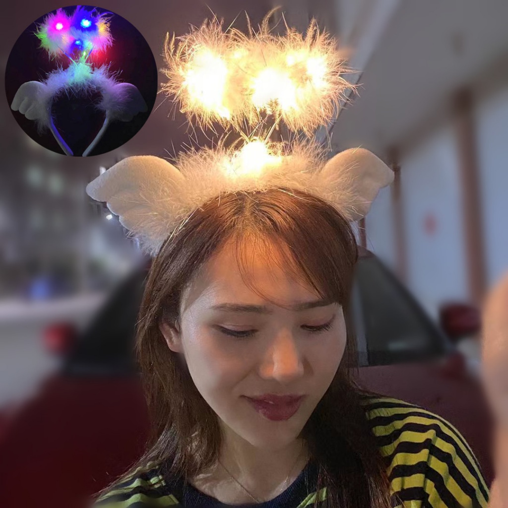 Băng Đô Hình Đôi Cánh Thiên Thần Phối Lông Vũ Có Đèn led Phát Sáng Nhiều Màu Độc Đáo Dịp Halloween