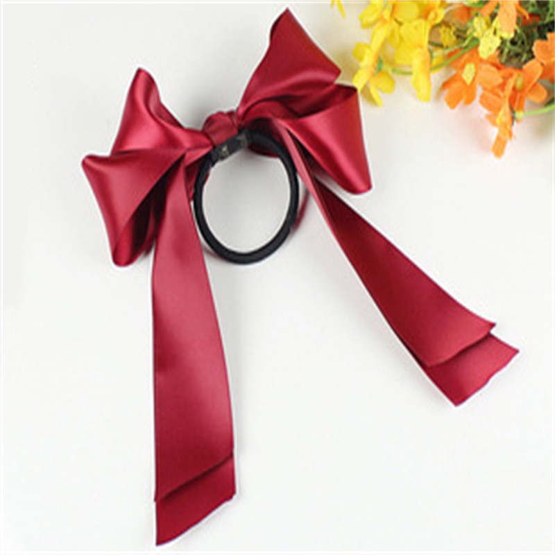 Dây buộc tóc hai lớp thắt nơ satin phong cách Hàn Quốc cho nữ