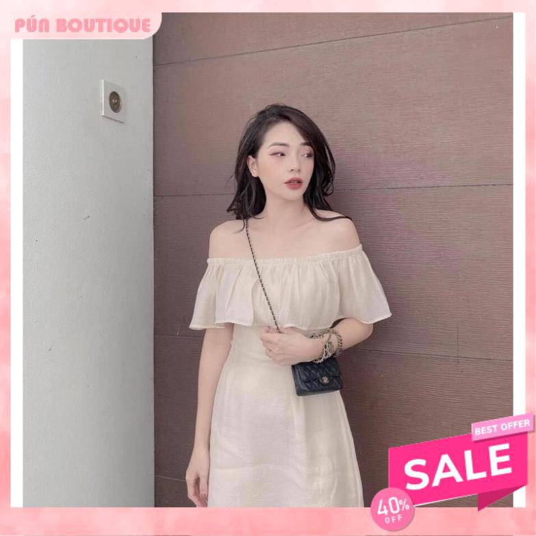 VÁY TƠ TRỄ VAI BÈO 2 LỚP CHUN EO - ĐẦM TRẮNG SUÔNG NỮ SANG CHẢNH ML | BigBuy360 - bigbuy360.vn