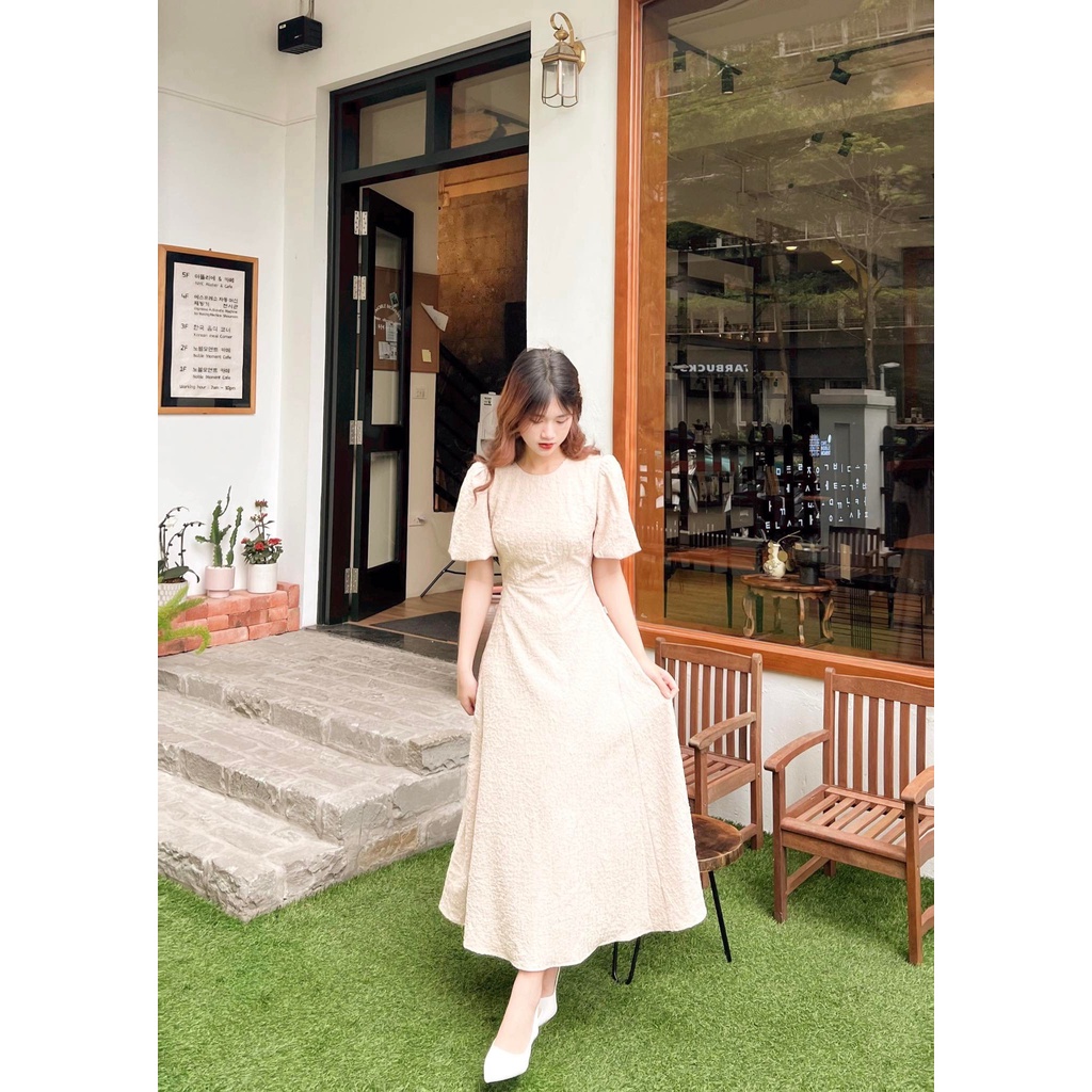 Váy cổ tròn tay bồng nơ lưng TIINSTORE VHN526