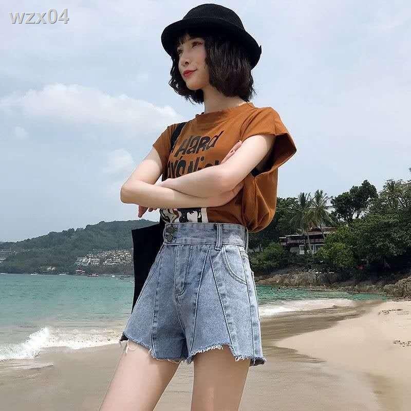 net quần short denim nữ cạp cao mùa hè năm 2021 Học sinh Hàn Quốc kết hợp tất cả các kiểu ống rộng mỏng và rãi ph