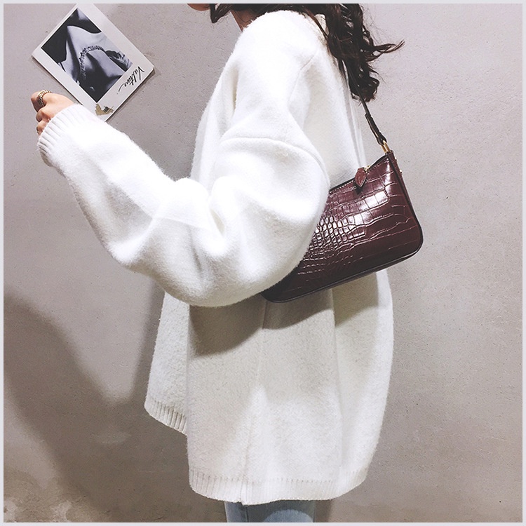 Túi xách nữ kẹp nách đeo vai da PU vân da cá sấu ROSASO TX47