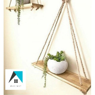 Kệ treo tường gỗ thông kèm dây thừng DECOR- Home Việt