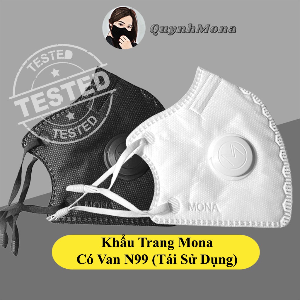 Khẩu Trang Có Van N99 Mona Mask Quynhmona Kháng Khuẩn 6 Lớp Nano Thời Trang Cao Cấp Dễ Thở Tái Sử Dụng PM 2.5