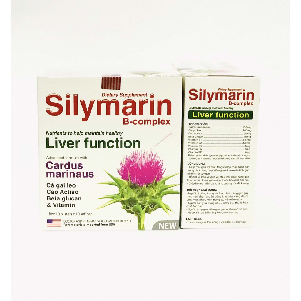 Viên uống bổ gan Silymarin B-complex mát gan, lợi mật, giải độc và phục hồi chức năng gan, giảm mụn (100 viên/hộp)