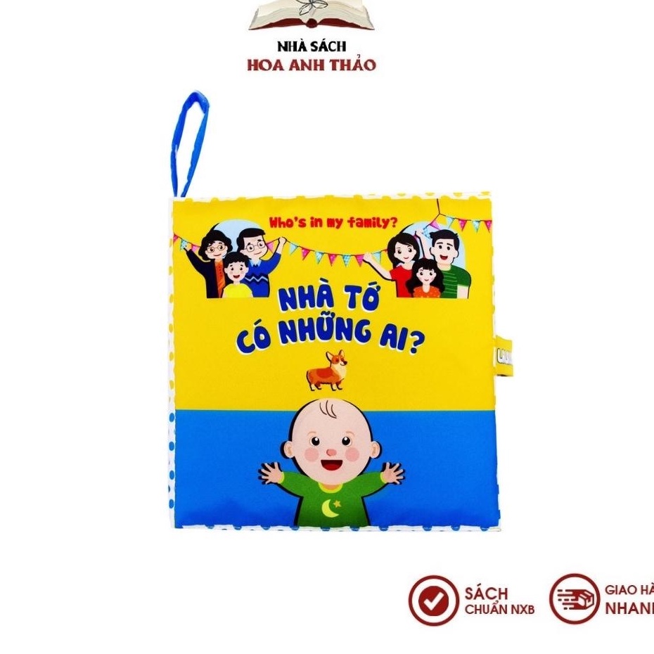 Sách vải Lalala baby, song ngữ đa tương tác Nhà tớ có những ai? - Who's is my family? kích thước 18x18cm 12 trang