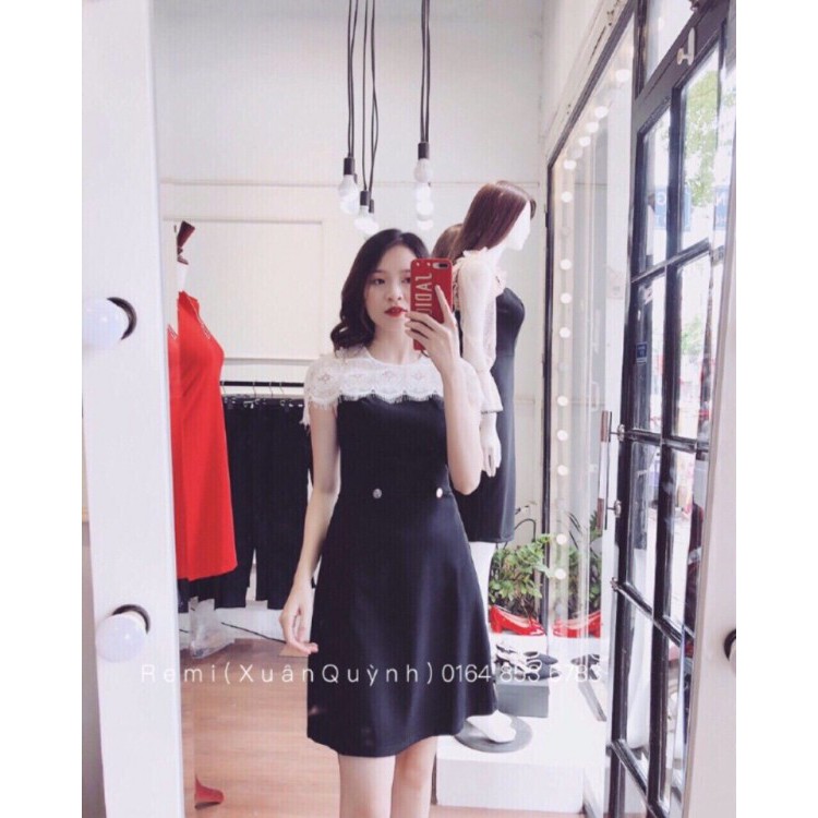 Đầm xòe đen phối ren