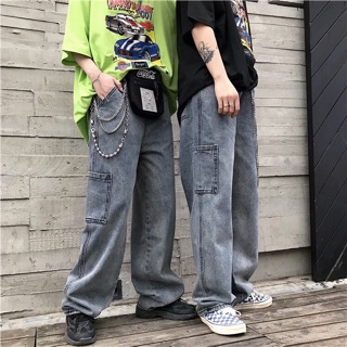 Mẫu quần Jeans suông túi hông retro cho  nam và nữ Ulzzang Bigsize (ảnh khách chụp +video tự quay)