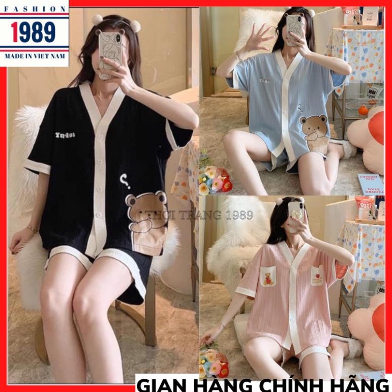 Đồ bộ nữ, bộ đồ ngủ kimono pijama cộc tay mặc nhà chất liệu cotton kiểu Nhật THỜITRANG1989 *