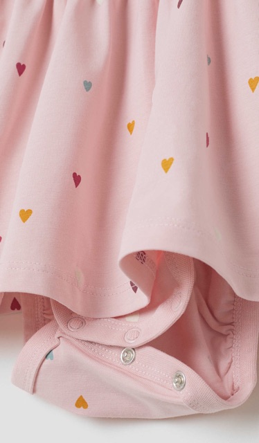 Váy cotton hồng chấm bi trái tim liền body chip HM auth