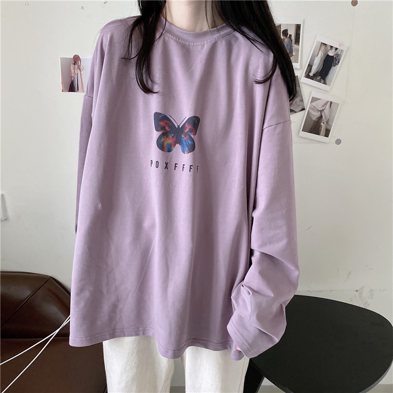 Áo thun tay dài UNISEX form rộng BUTTERFLY POXFFFF Hàn Quốc B035