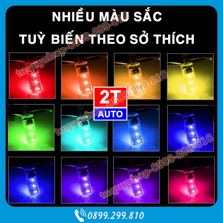Bộ combo 2 bóng đèn led T10, có thể điều chỉnh được màu sắc bằng điều khiển đi kèm, siêu ngầu, SKU:213