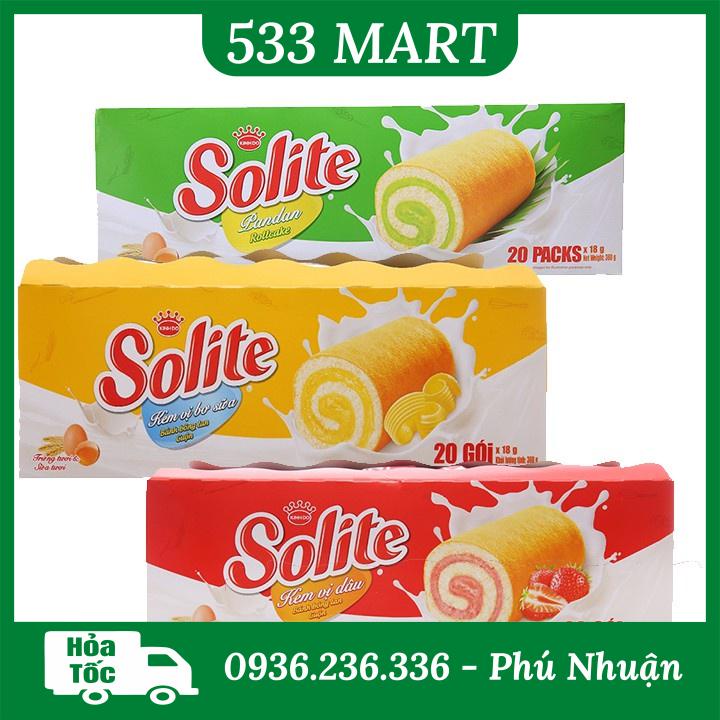 Bánh bông lan cuộn kem Solite hộp 20 cái 360g