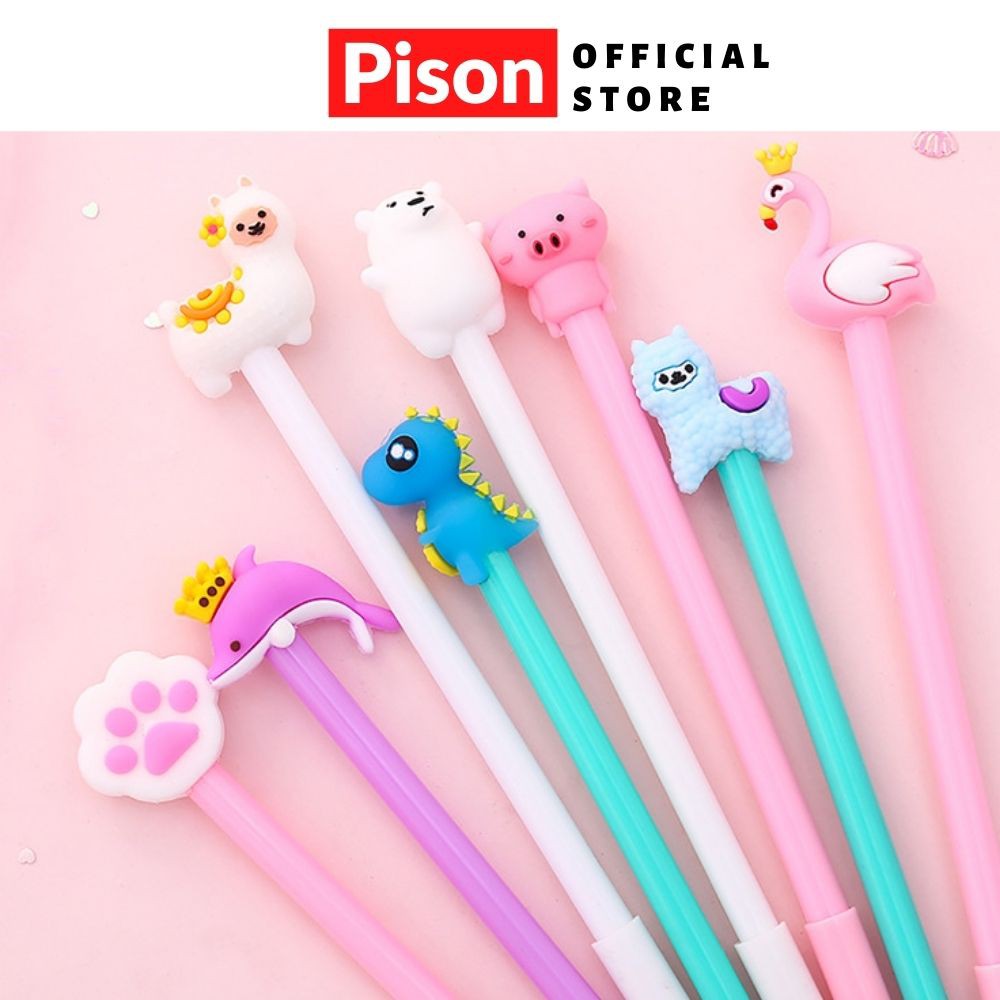 Link 3 - Bút bi nước mực gel Nhiều mẫu Pison cute mực đen ngòi kim 0.38mm - 01 cái