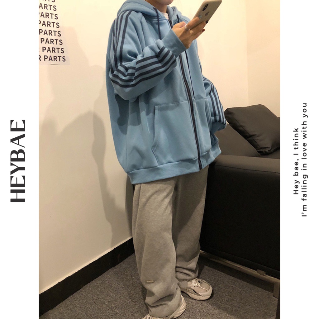 Áo hoodie nỉ vintage Marshmallow HEYBAE nỉ mỏng cotton phối sọc đáng yêu áo khoác ngoài có mũ dài tay AK048 | BigBuy360 - bigbuy360.vn